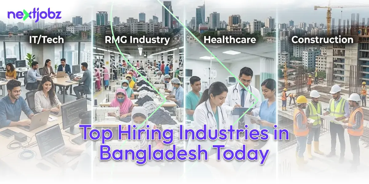 Top hiring industries in Bangladesh 2026 including IT, RMG, healthcare, and construction job sectors