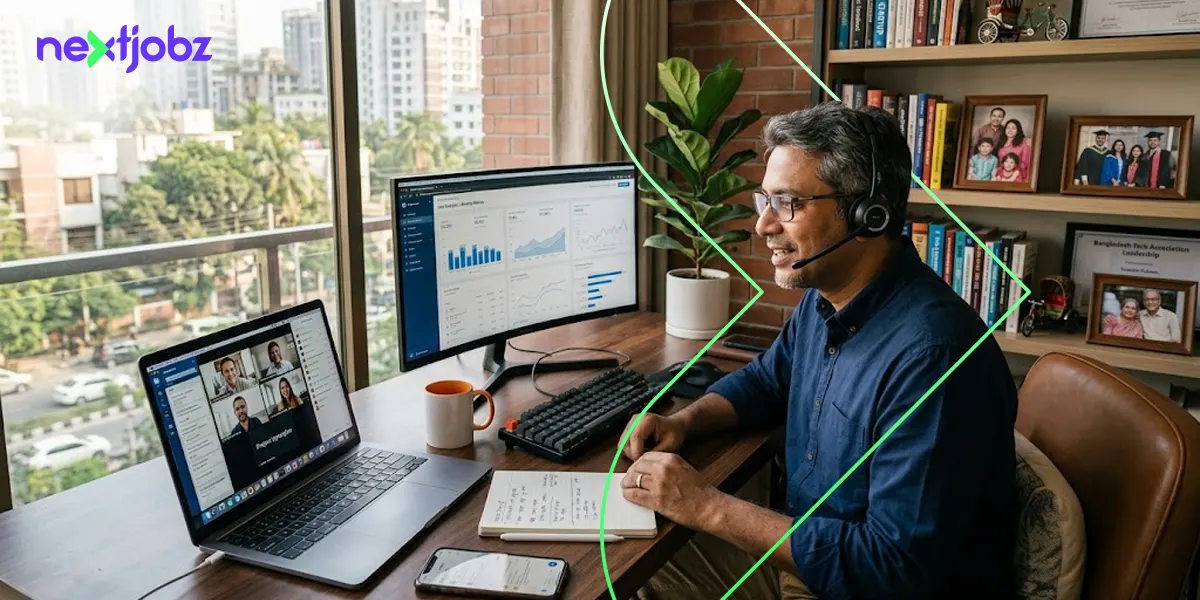Career change to tech after 40 guide showing a professional working remotely while learning technology skills and transitioning into a tech career